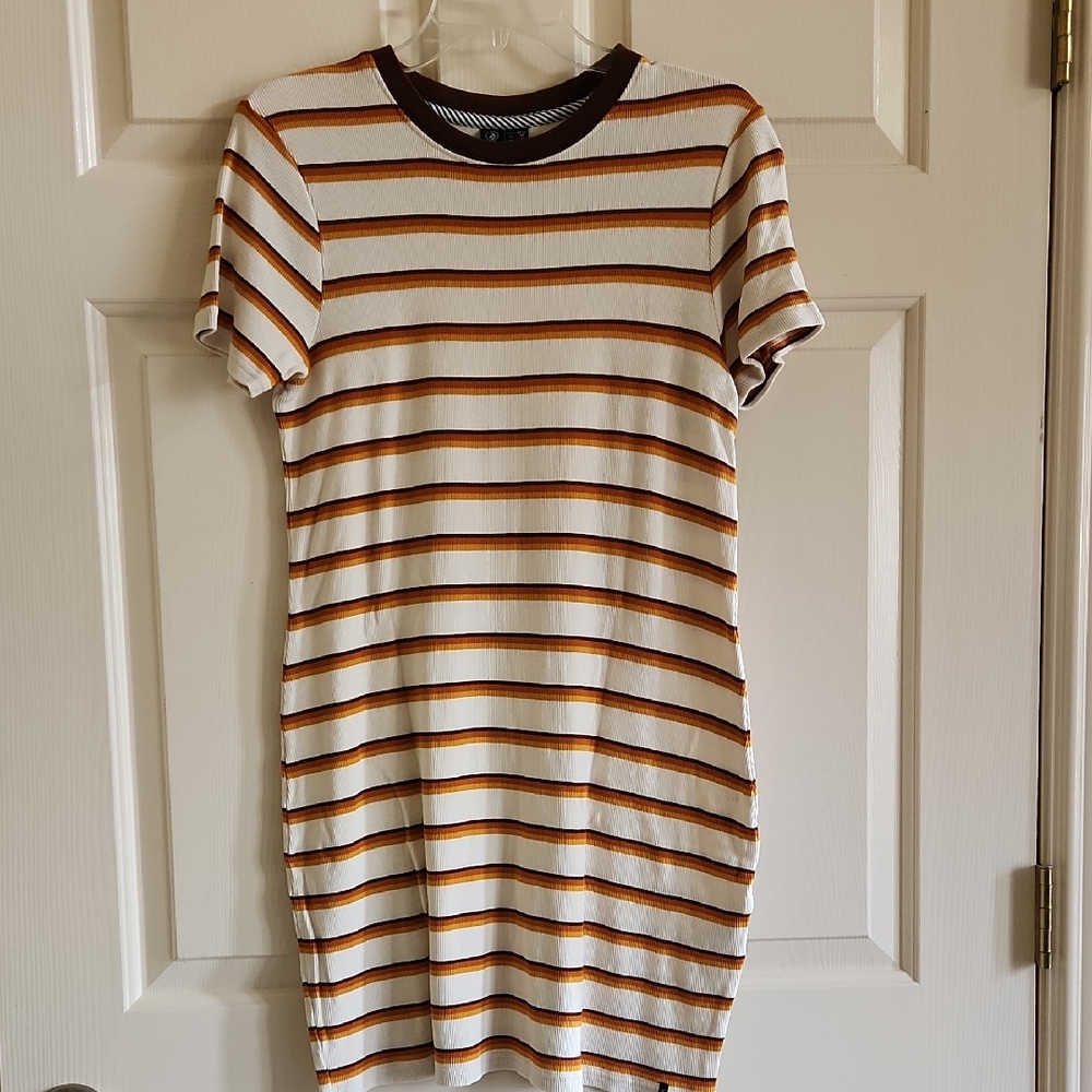 Volcom Striped Mini Dress in Brown and White
